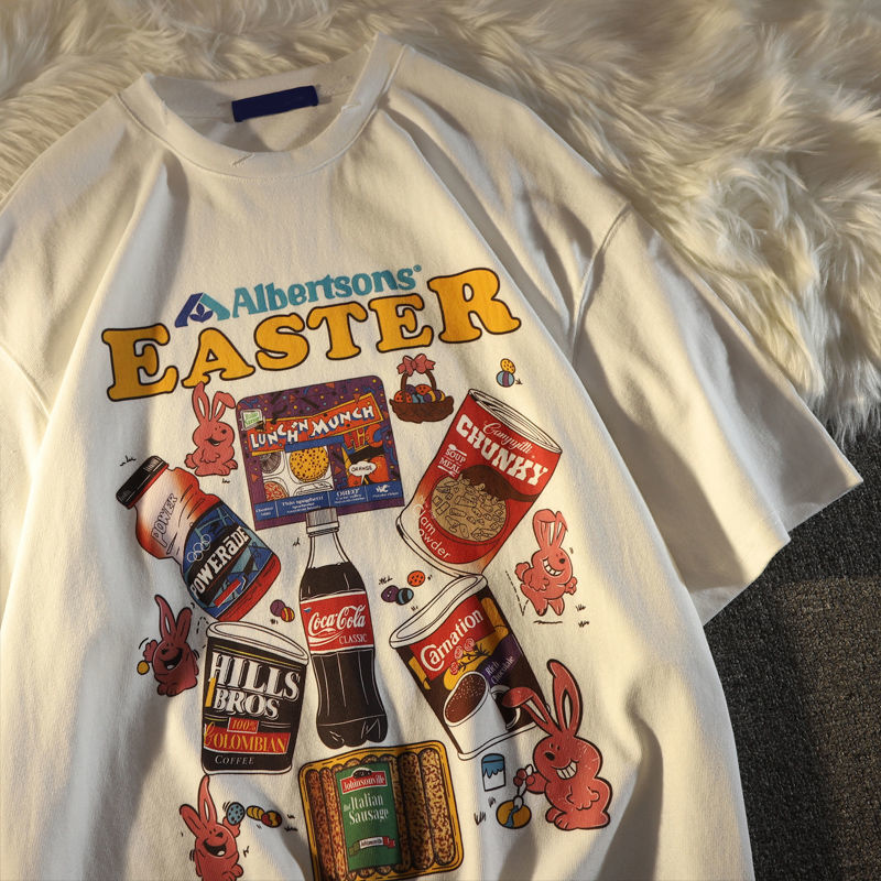 Printed Round Neck Loose Men's And Women's T-shirt Short Sleeve