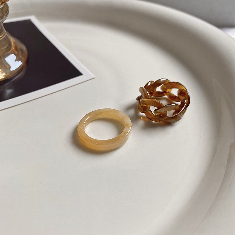 Two-piece Suit Retro Cold Wind Resin Element Personality Jewelry Girl Ring Tide