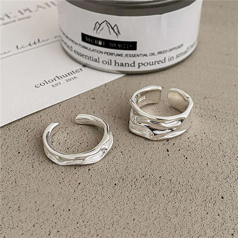 925 Sterling Silver Korean Style Irregular Stream Texture Ring, Textured Streamlined Design,... thumbnail 1