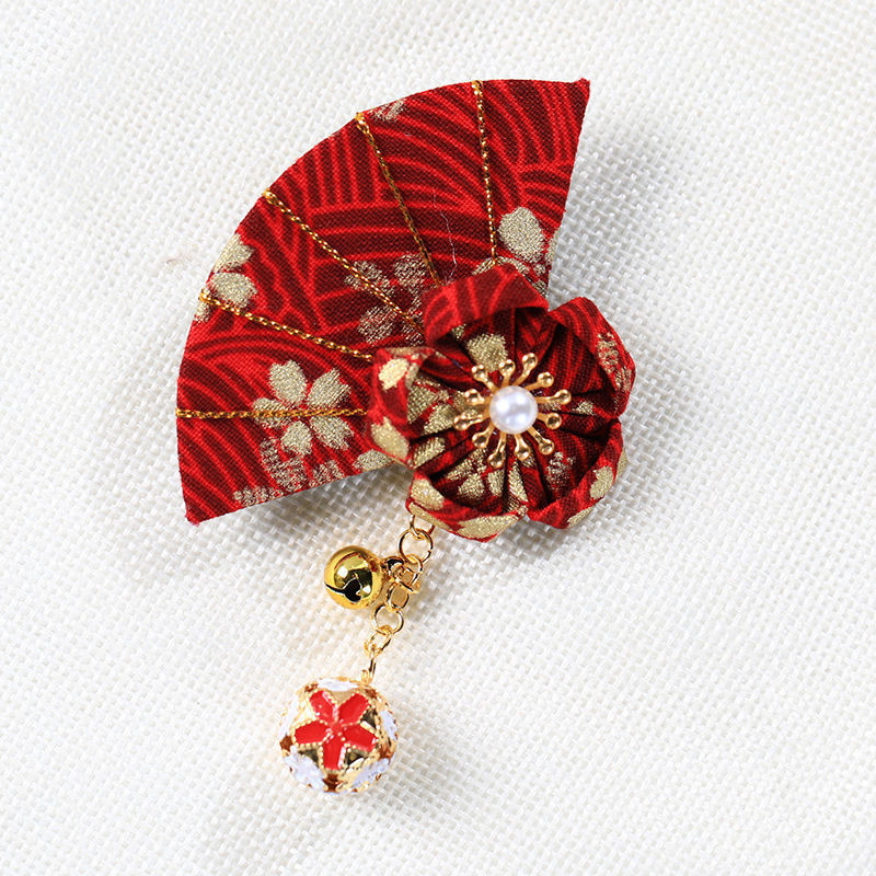 Cute Japanese Cherry Blossom Hairpin With Bells Burgundy Sakura - Shop at LoveMi