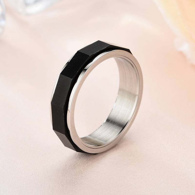 Irregular Black Multi Faceted Personalized Rotating Ring
