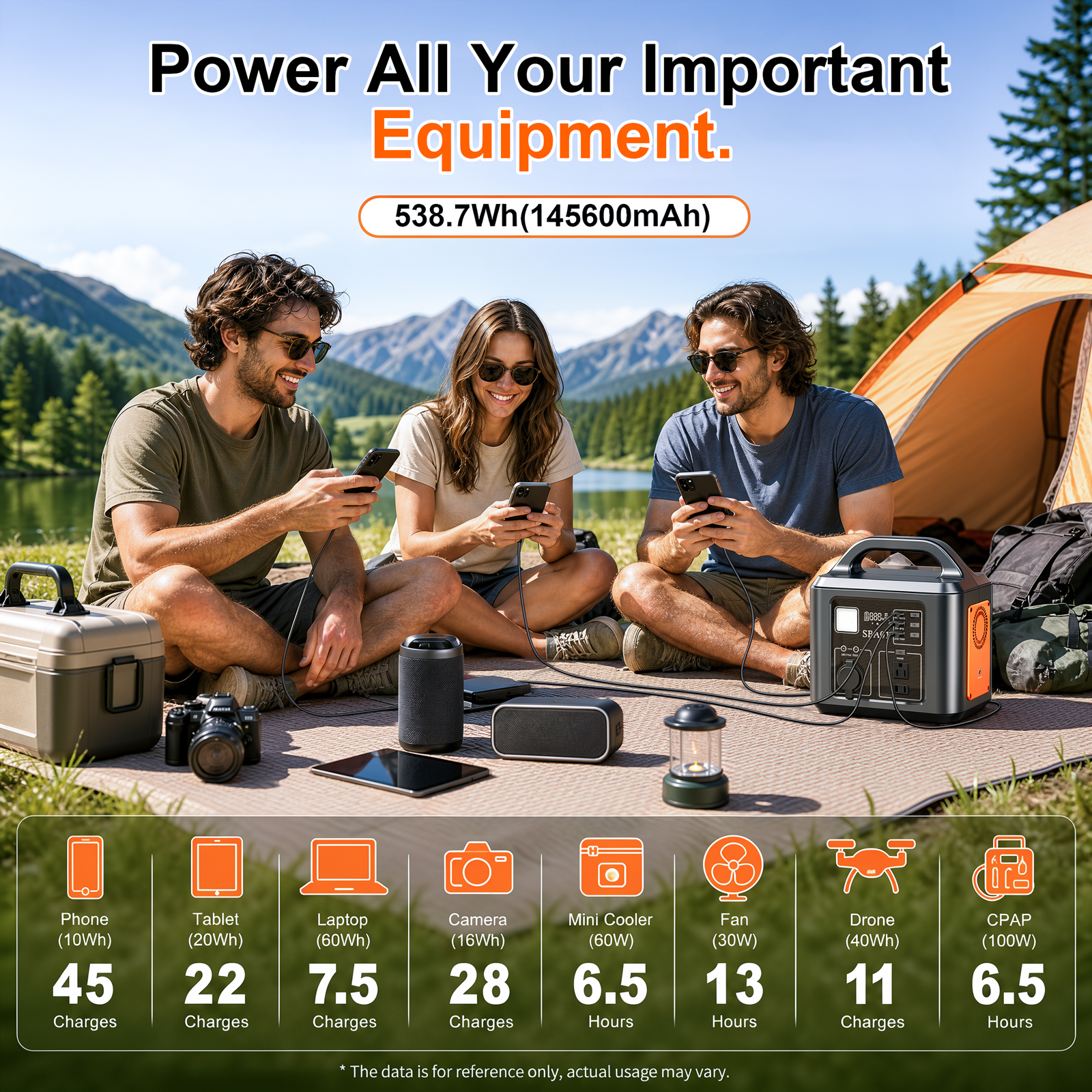 600W Power Station,538.7Wh 145600mAh Solar Generator For Outdoor Camping, Home Backup,Power Outages,No Solar Panel — foto 4