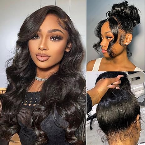 360 Lace Front Human Hair Wig, Body Wave Wig Natural Color, 150 Percent Density