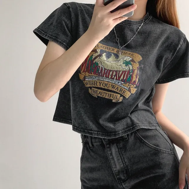 Women's Thin High Waist Cropped Navel Short Sleeve T shirt Black - Shop at LoveMi