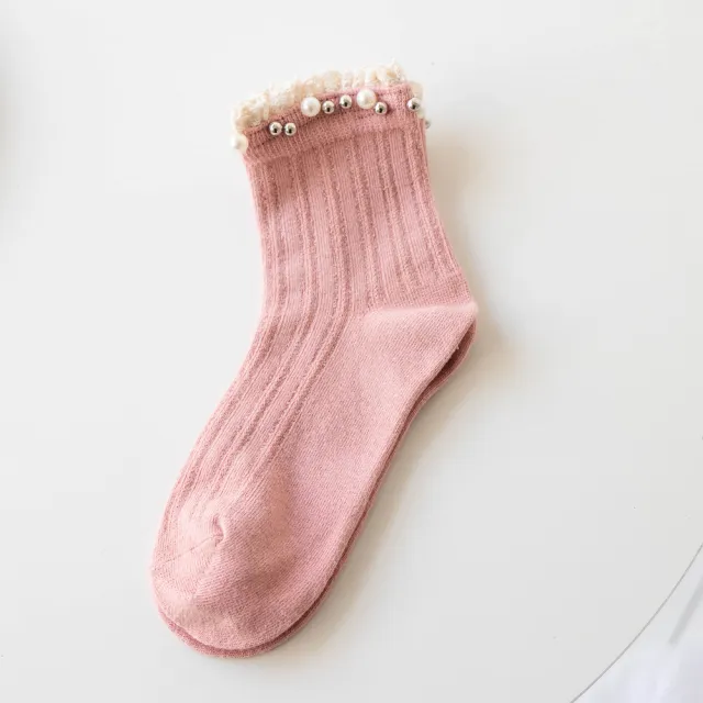 Medium Length Casual Cotton Socks Pink - Shop at LoveMi