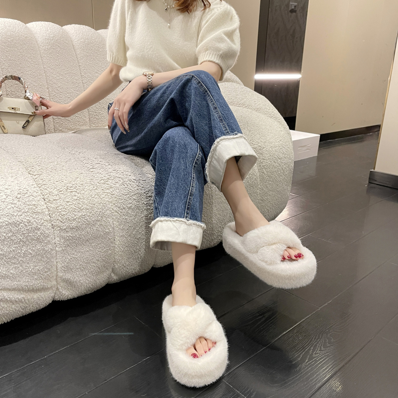 Title 9, Cross Exposed Toe Cotton Mop Large Home Slippers