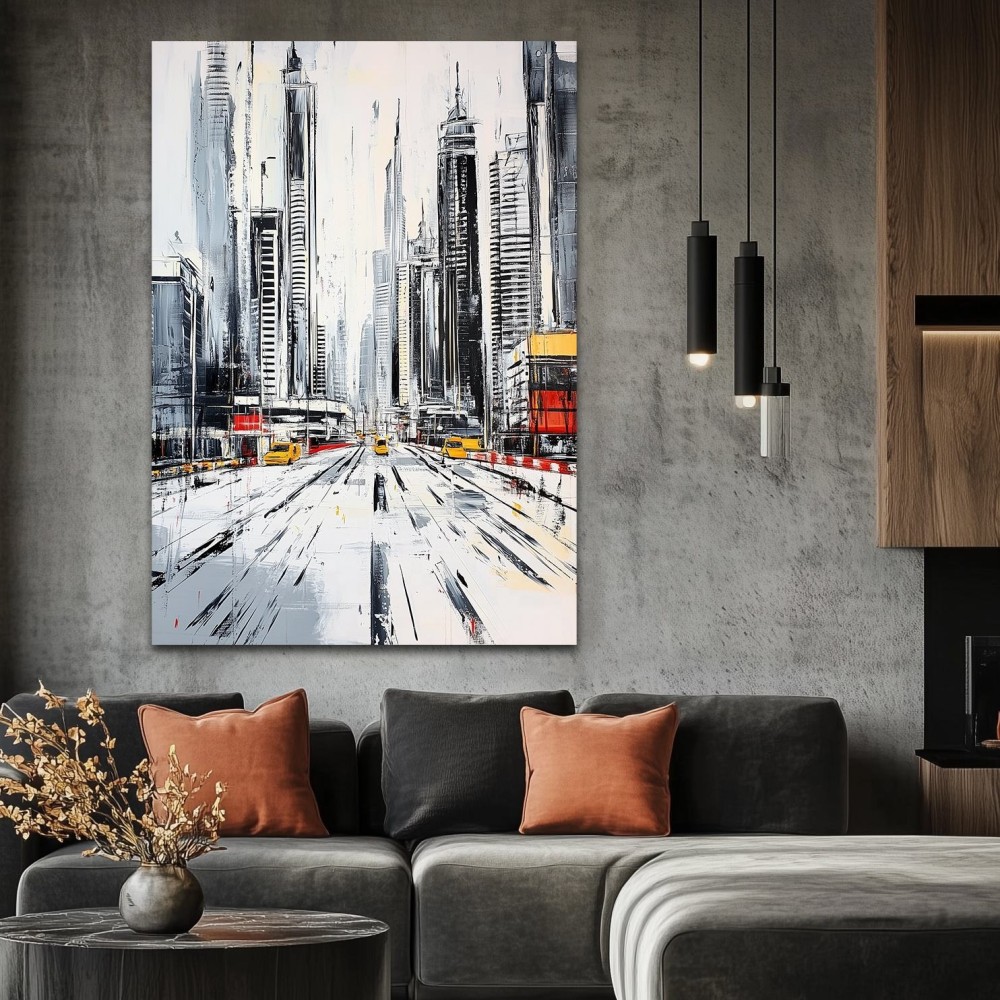 Handmade Oil Painting Canvas Wall Art Decoration Modern Black And White Abstract Architectural Street Scene For Home Living Room Decor Entrance Niche Art Installation Rolled Frameless 8