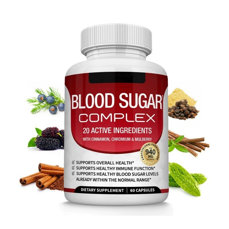 Blood Sugar Complex Supplement With Cinnamon, Bitter Melon, Chromium, Mulberry, Alpha Lipoic Acid, Non-GMO, 60 Capsules