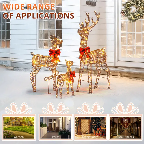 3-Piece Lighted Christmas Reindeer Family Set Outdoor Decorations, Weather Proof Rattan Deer Family Set… image 3