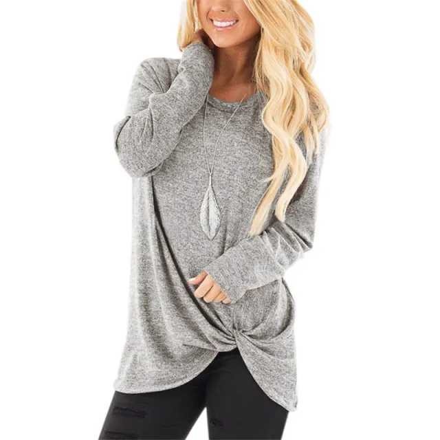 New Women's Clothing For Autumn And Winter Long sleeved Round Neck T shirt Twisted Sweater Top Flower Grey - Shop at LoveMi