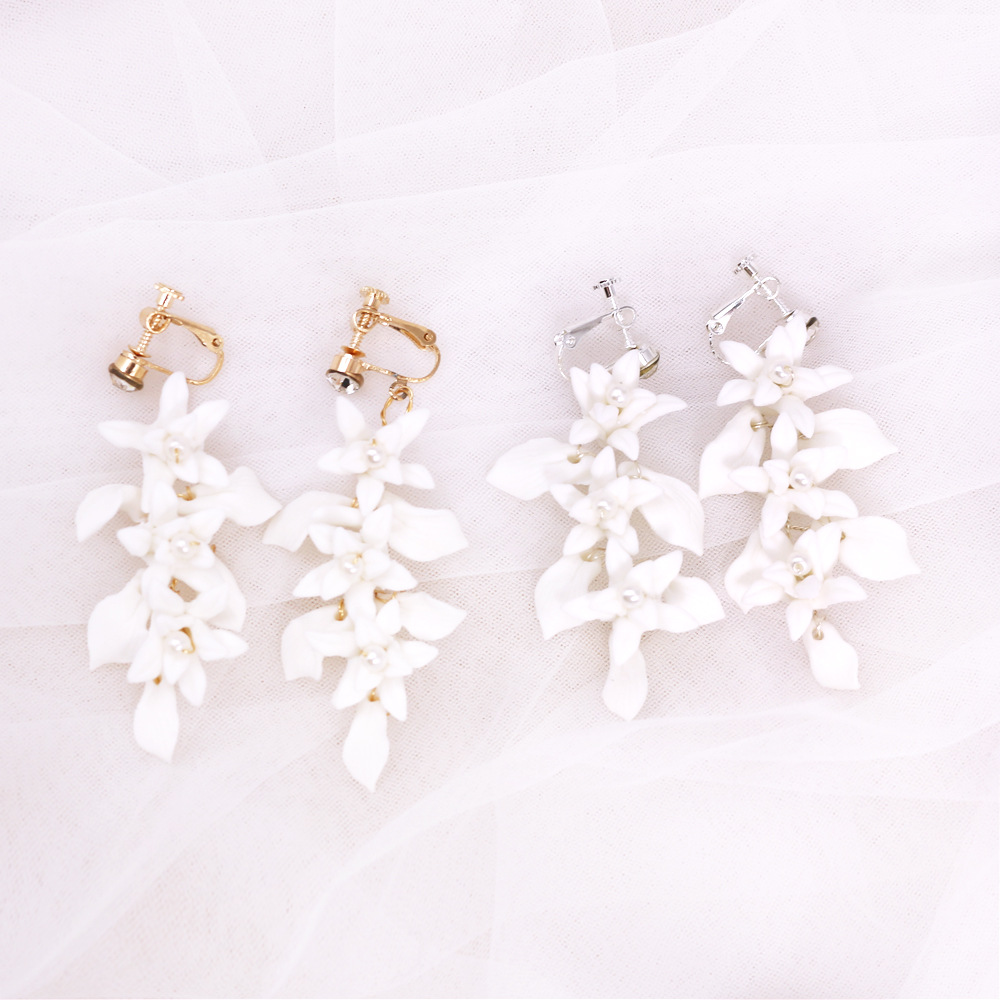 Title 6, Gold And Silver Dual Color Ceramic Flower Earrings