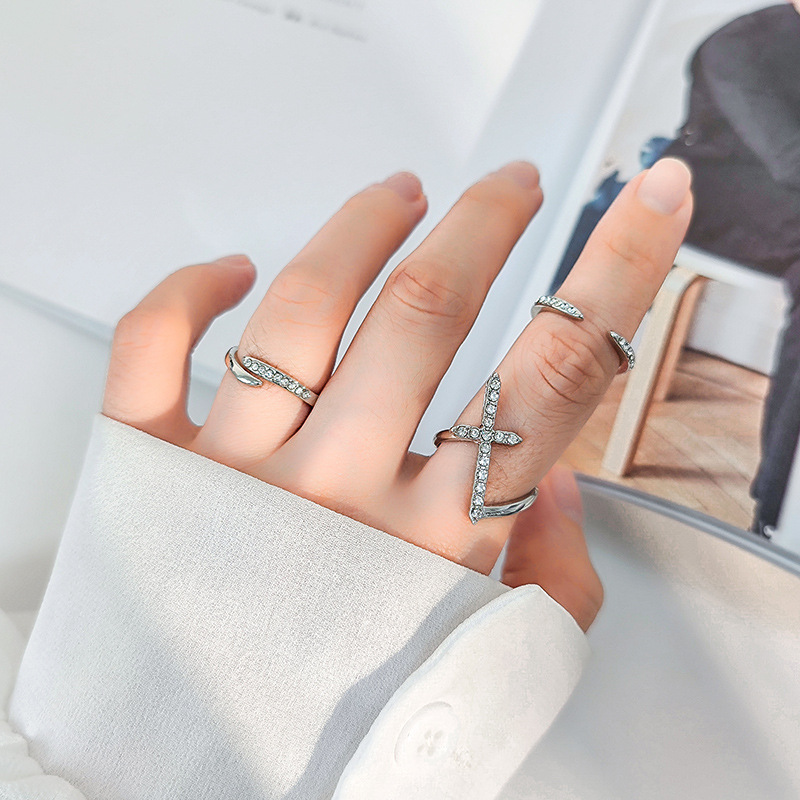 Cold Wind Female Retro Cross Ring Opening Adjustable Ring Male