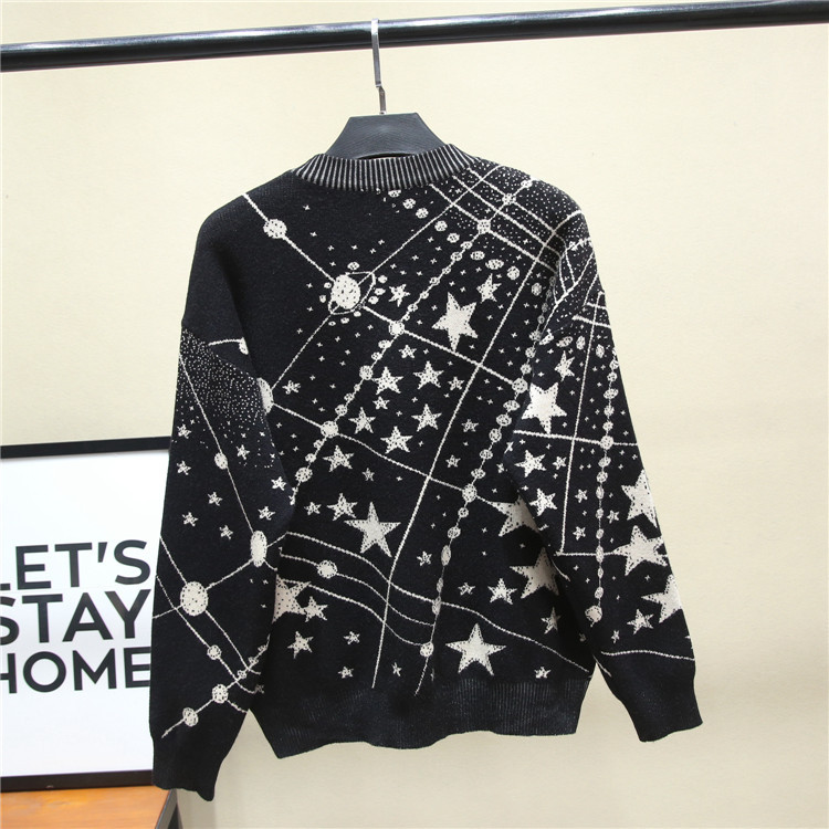 Title 2, Catwalk Starry Sky Cartoon Jacquard Sweater