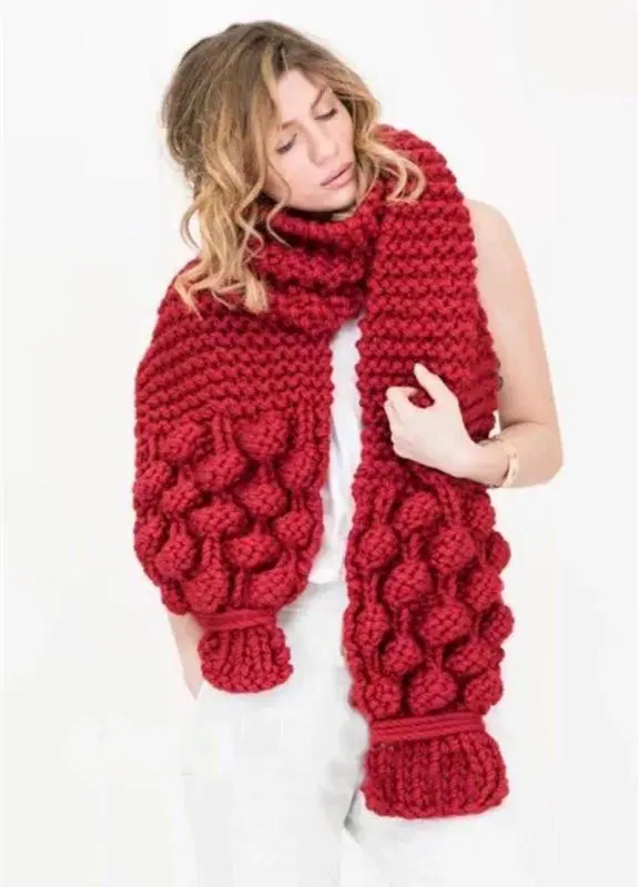 New Style Pure Hand Woven Ball Wool Scarf For Women Wine Red - Shop at LoveMi