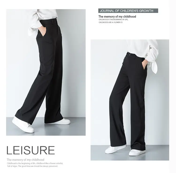 Women's Autumn Black Gray Simple All-match High-waist Wide-leg Pants
