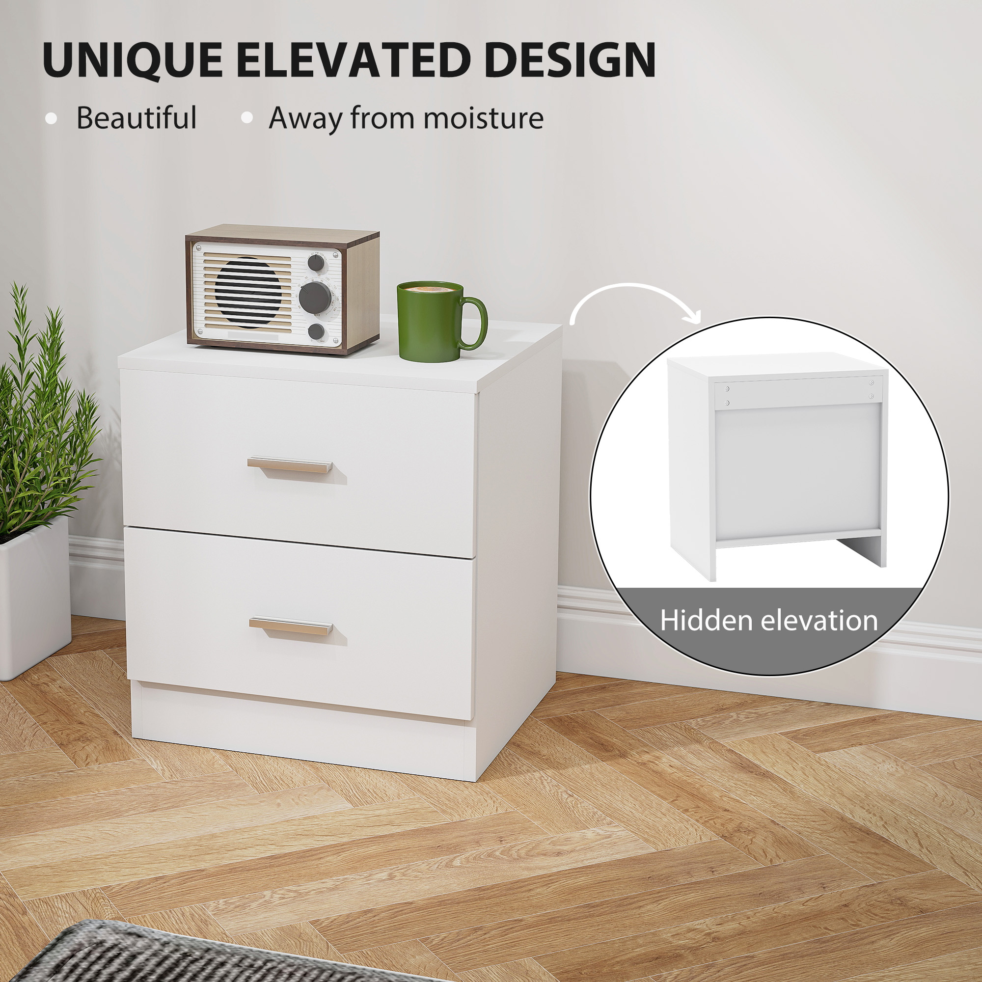 Bedside Table, Small With 2 Drawers And Storage Rack, Modern Bedroom White — image 11