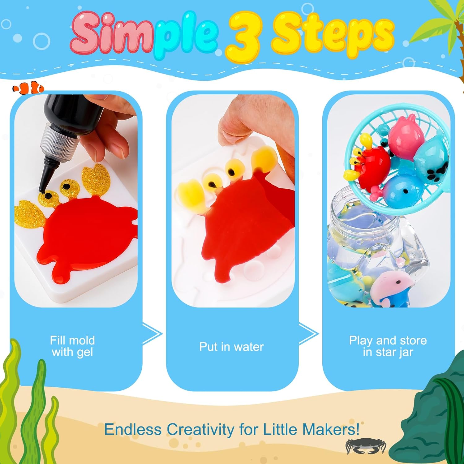 DIY Craft Kit For Kids10 Types Of Magic Gel, 5 Molds, Homemade Water Pet Soft Rubber Toy, Birthday Party Gift, Suitable For Ages 3 And Up.