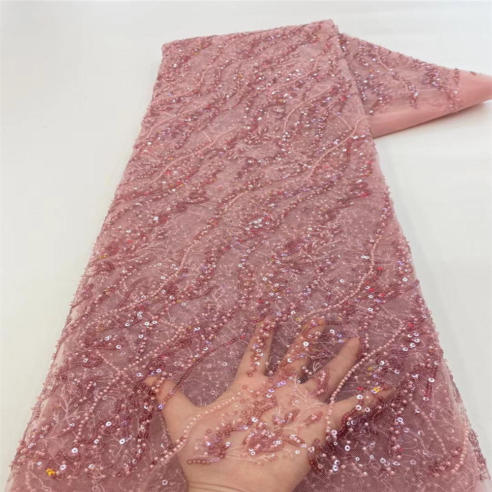 Fashion Wave Stripe Sequins Wedding Dress Lace Mesh Fabric - Image 7