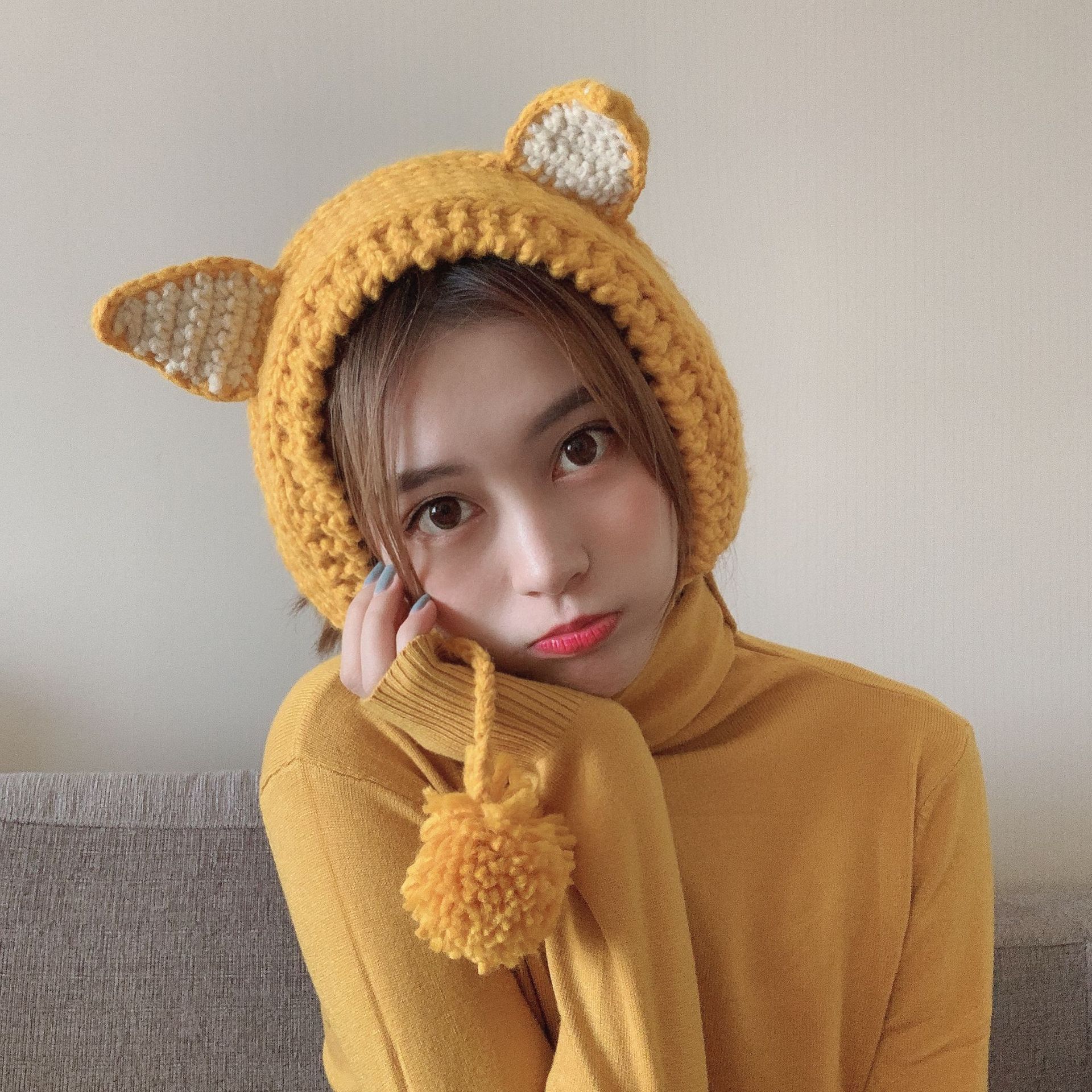 Fox Girl Sweet And Cute Warm Knitted Wool Tie Earmuffs