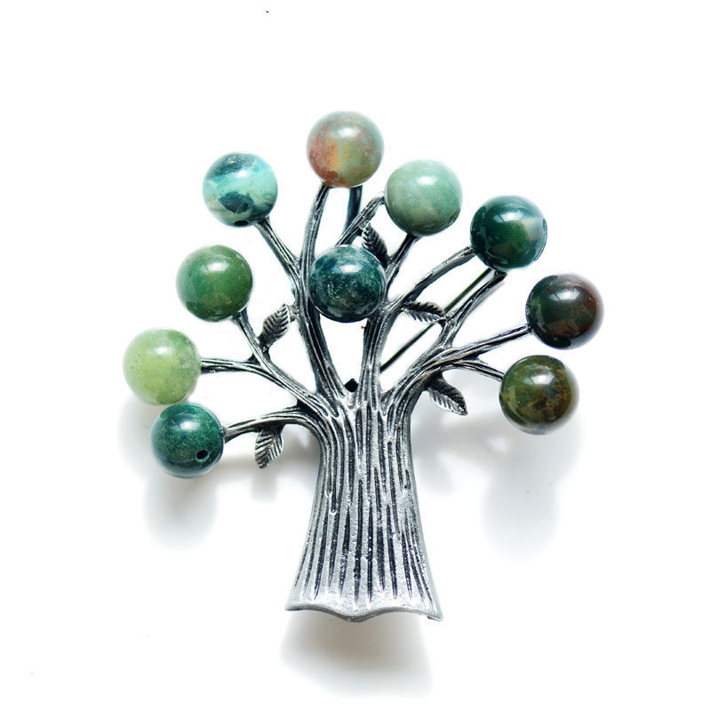 Title 5, Fashionable Natural Stone Tree Retro Alloy Brooch