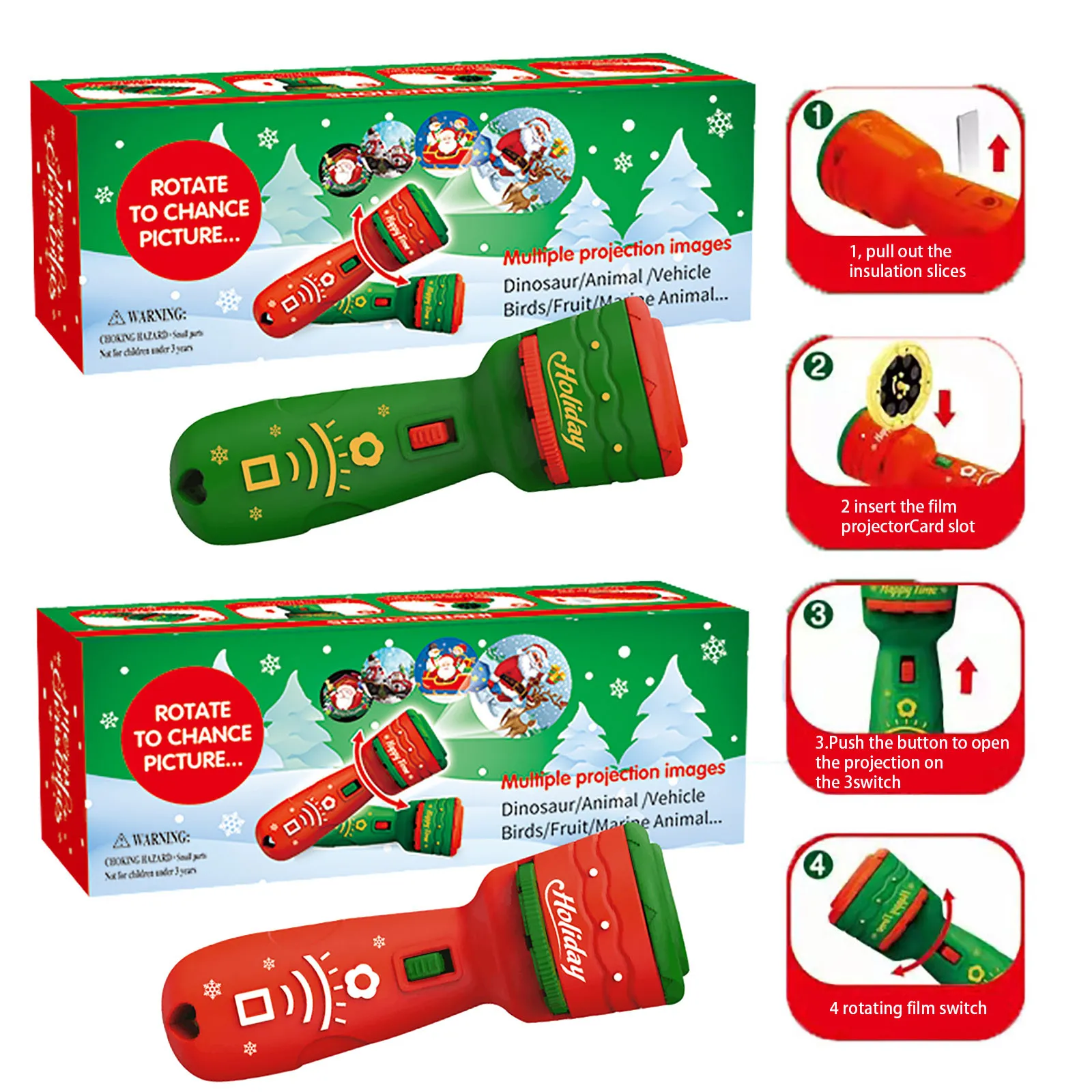 Santa Christmas Tree Flashlight Projector Torch Lamp Toy Early Education Toy For Kid Holiday Birthday Xmas Gift – image 3