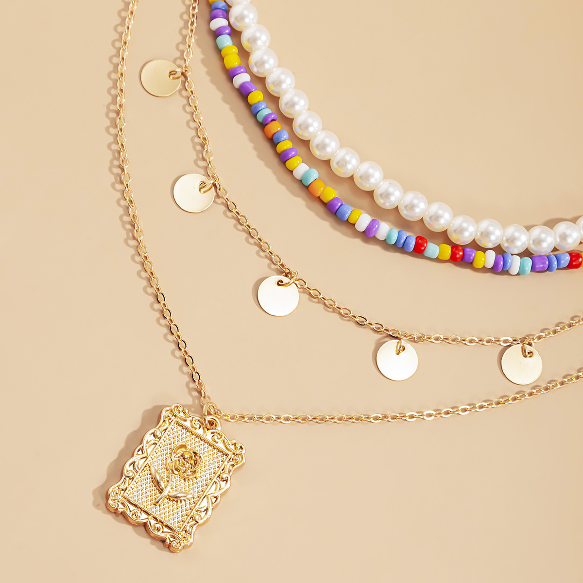 Creative Mixed Color Rice Bead Sequin Pendant Necklace