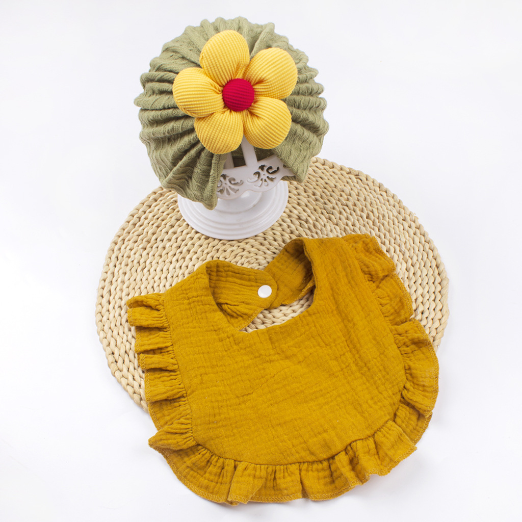 Newborn Baby Hat & Bib Set - Muslin Drool Bibs With Frilly Trim  Soft Organic Cotton Bonnet Bandana Drooling Accessories For Infants — foto 9