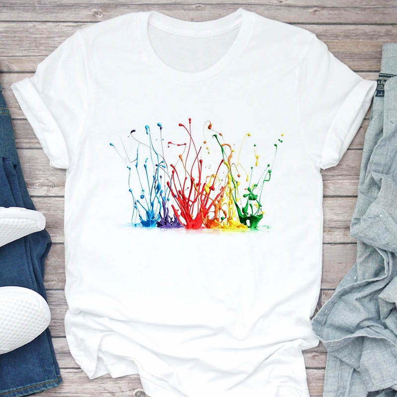 Color Splash Print Short Shirt Team Uniform European And American Fabrics