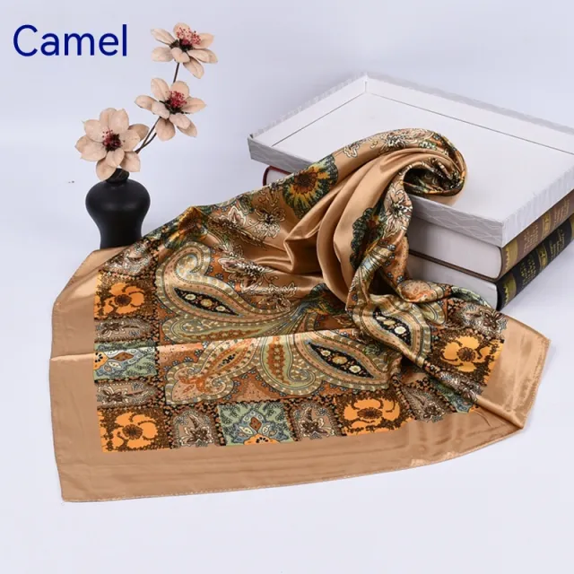 Spring New Versatile Large Kerchief Silk Scarf Classic Retro Printing Camel - Shop at LoveMi