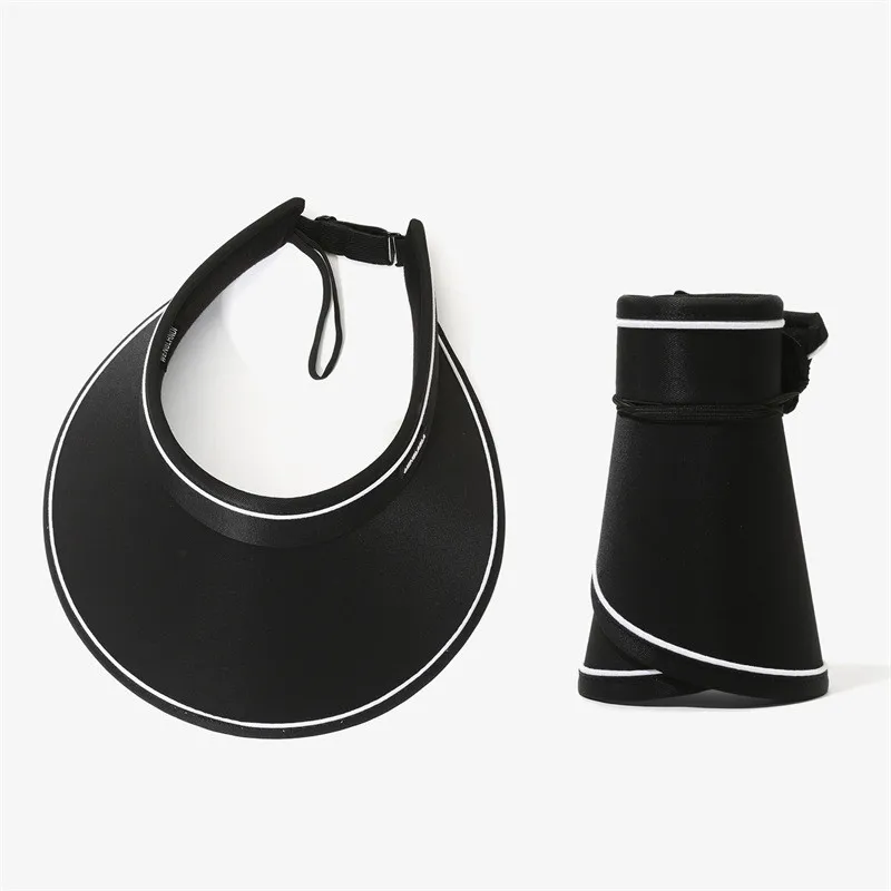 Portable Foldable Sunhat Summer Outdoor Big Empty Top Uv Sun Protection Hat - Black