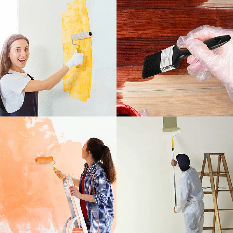 Paint Roller Set Paint Rollers With Extension Pole Tray Paint Brush Roller Sleeves For Painting Wall Ceiling