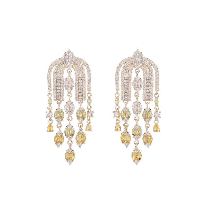 Title 2, Zircon Tassel Earrings Design Arch Shape