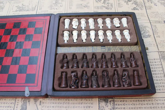 Miniature Three dimensional Qing Bing Pieces Antique Leather Box Set Chess Red - Shop at LoveMi
