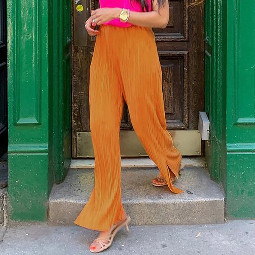 Title 6, Orange Yellow Loose Drape Trousers Slit High Wa...