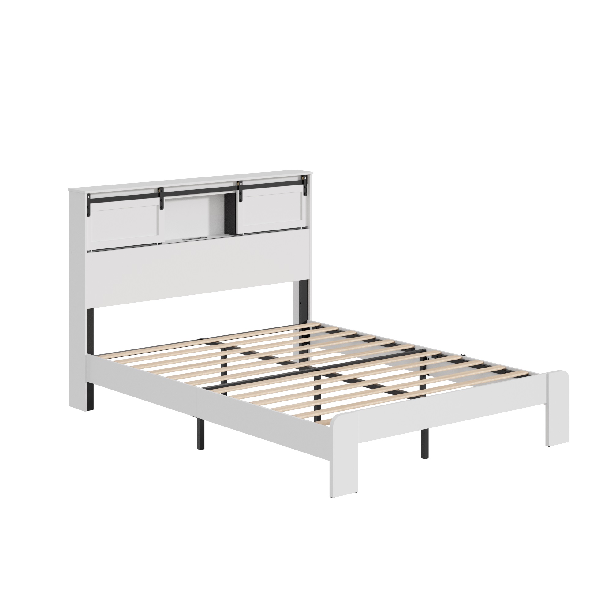 King Metal Bed Frame With Charging Station, No Box Spring, White — foto 4