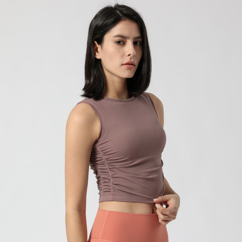 Women's Side Waist Pleated Pullover Sports Vest