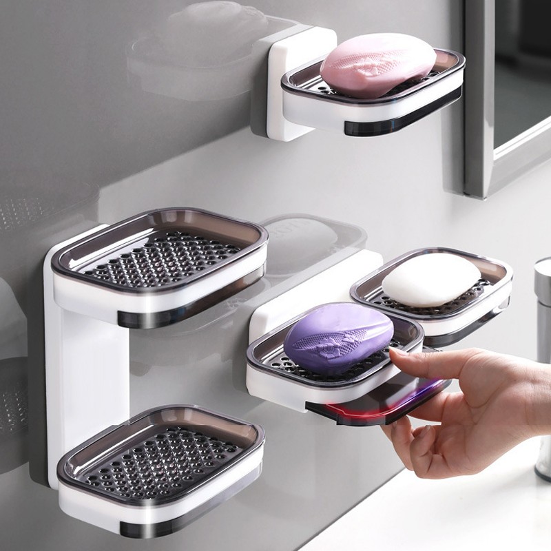 Wall Mount Self Draining Soap Dish NoDrilling Bar Soap