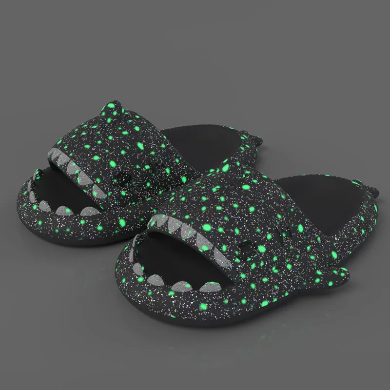 Shark Slippers With Starry Night Light Design Bathroom Slippers Couple House Shoes For Women - Grey