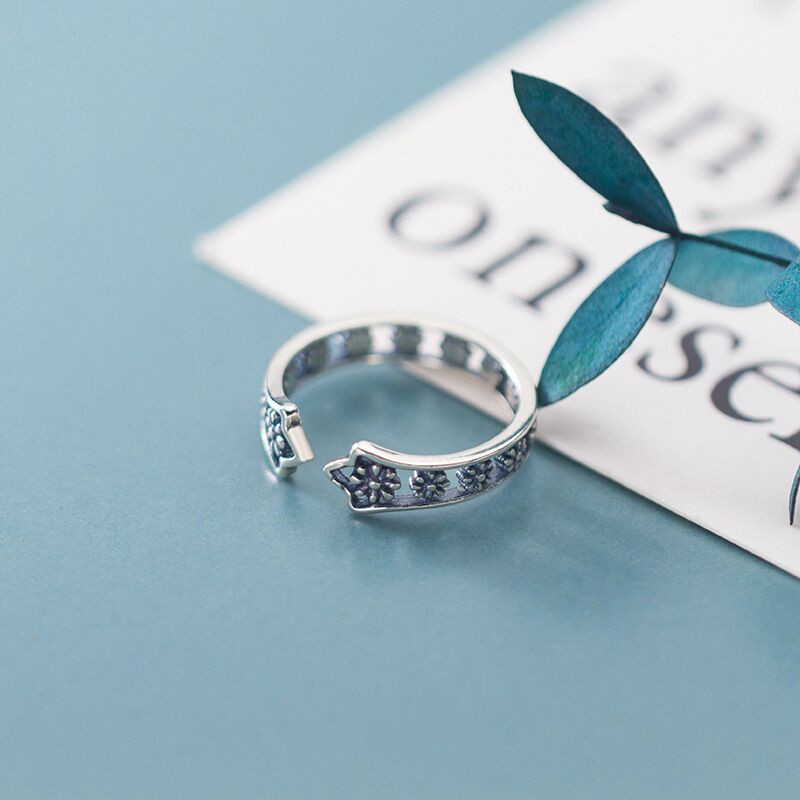 Silver Flower Ring Feminine Personality Design Sense