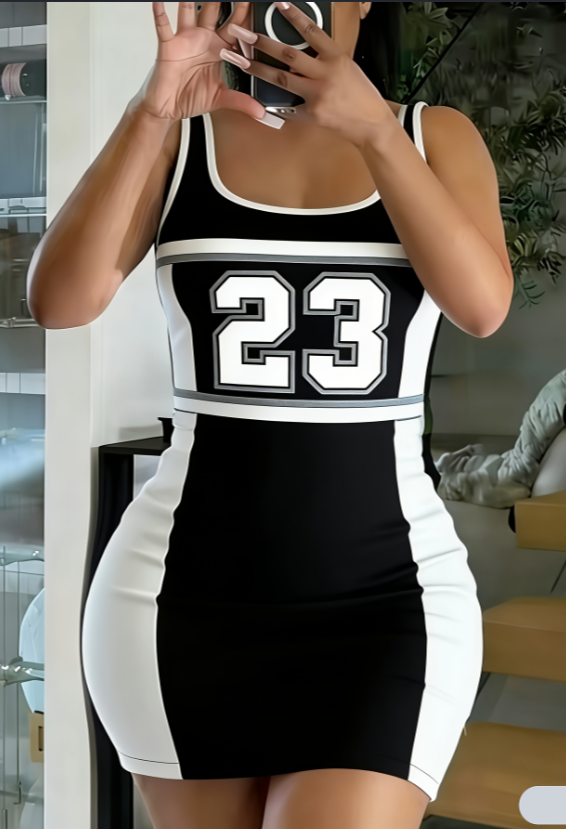 Print Sporty Sleeveless Bodycon Mini Dress, Hot Girl Tight Skirt