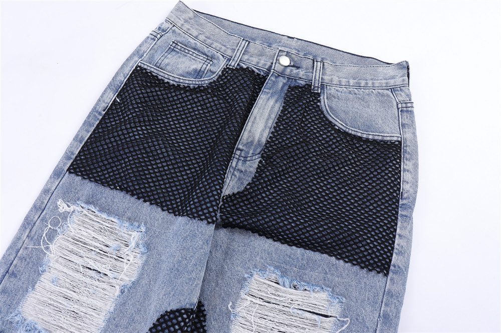 Title 11, Heren casual patchwork ripped straight jeans – ...