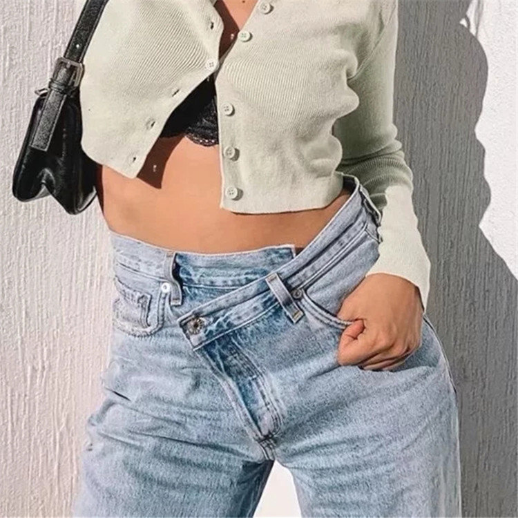 Title 3, High Waist Denim Straight-leg Pants, European a...