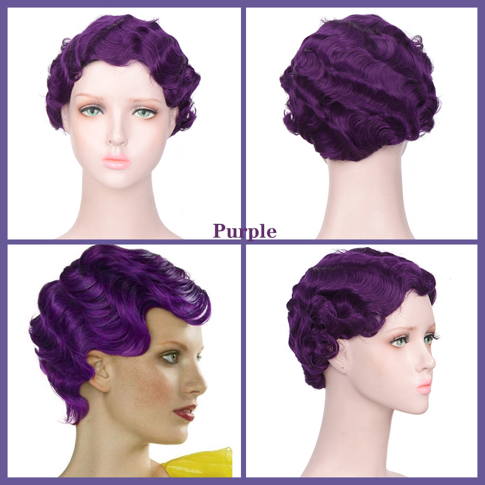 Chemical Fiber High Temperature Resistant Silk Wave Head Wig Headgear Purple - Shop at LoveMi