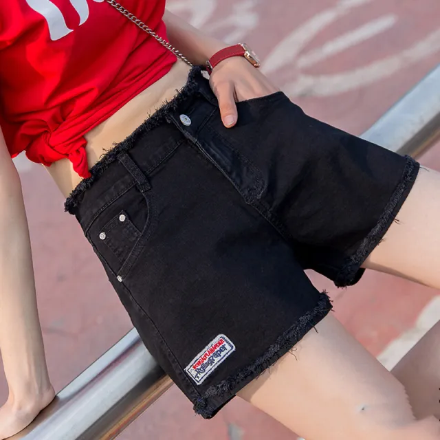 The New Straight Loose And Thin Stretch A line Super Short Hot Pants Black - Shop at LoveMi