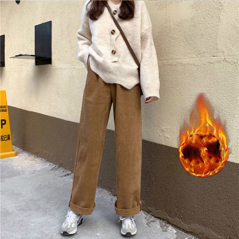 Corduroy Loose Casual Plus Fleece Wide Leg Pants