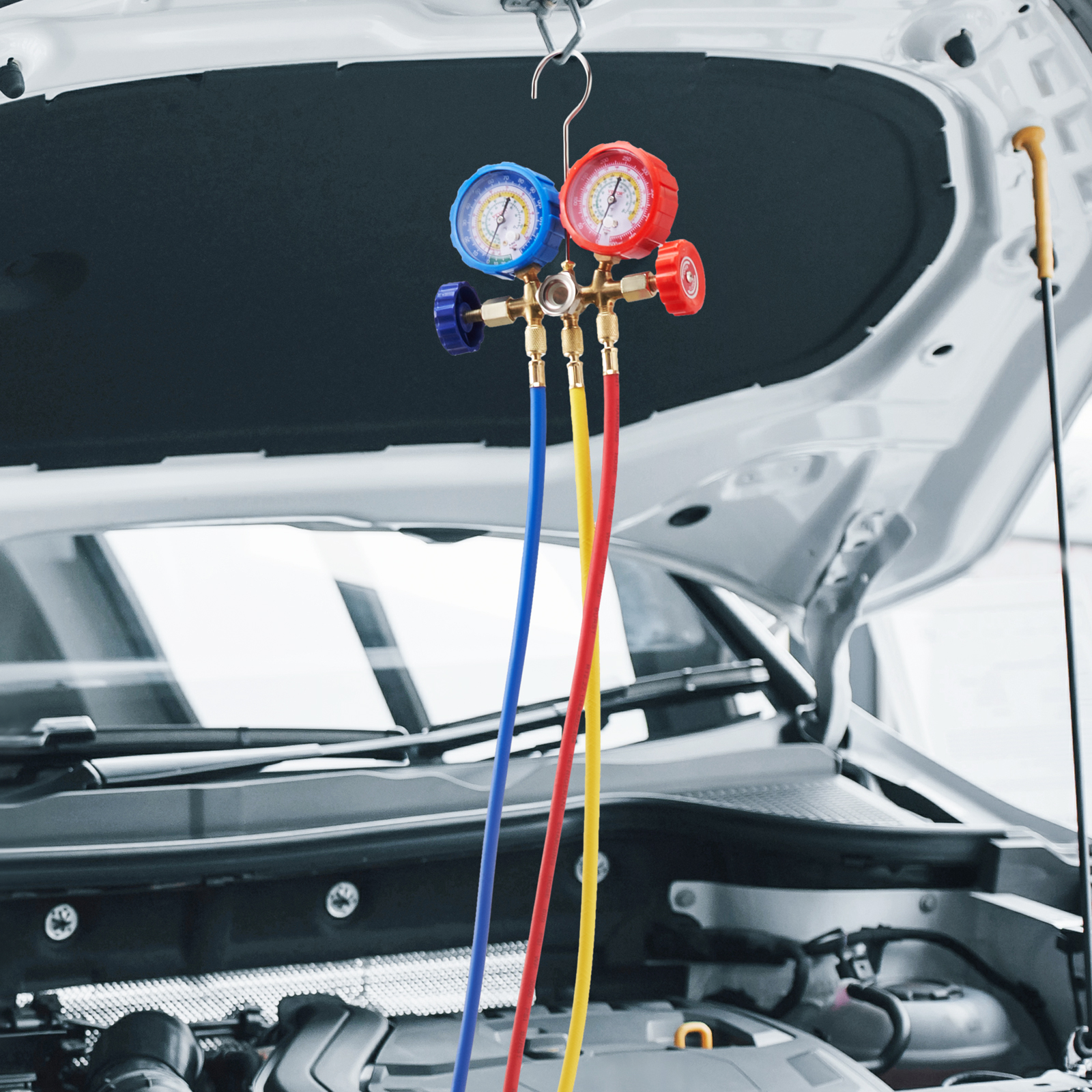 VEVOR AC Gauge Set - 3 Way AC Manifold Gauge Set For R134A R22 R12 R502 Refrigerant, Freon Gauges With 5ft Hoses, Couplers, Can Tap Works On Car Auto Freon Charging And Evacuation — foto 4