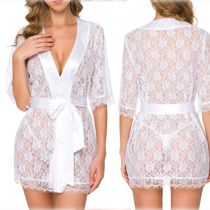 Title 2, Lingerie Women Lace Hollow-out Robe Suits Pajamas