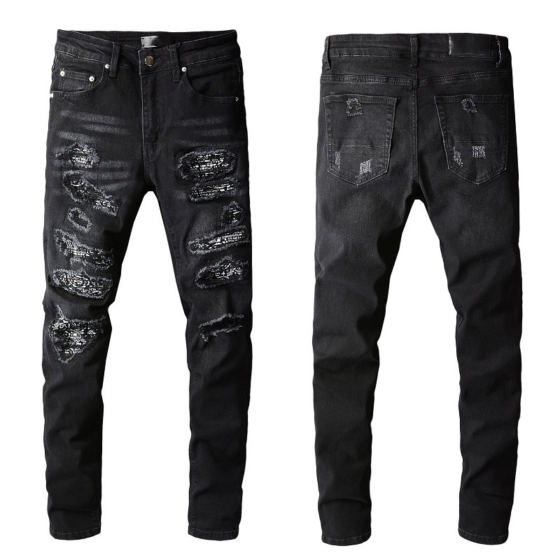 Title 4, High Street Black Jeans for Men, Worn Patch, Sk...