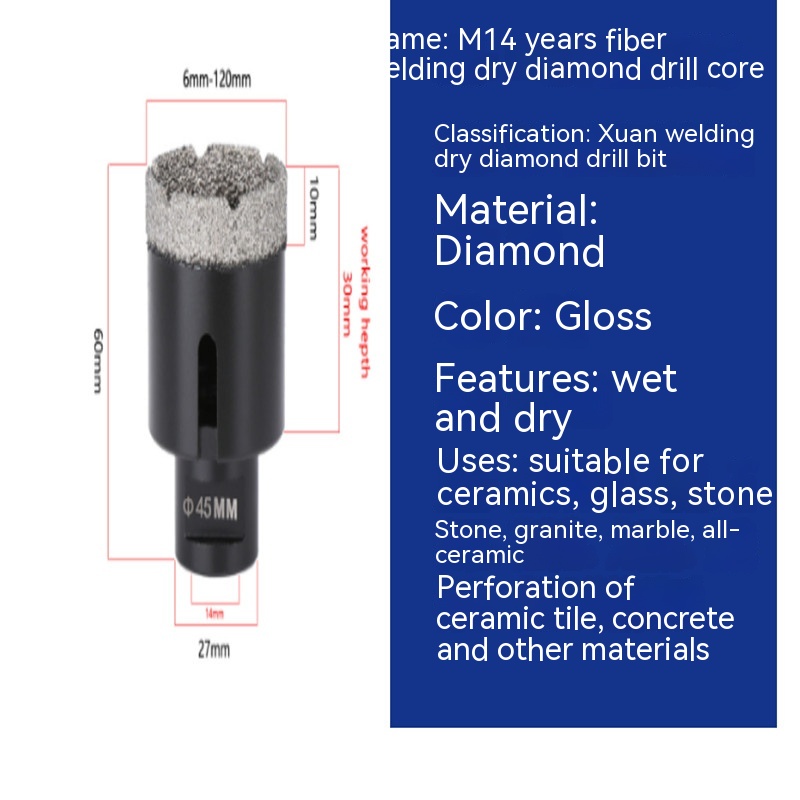 M14 Thread Brazed Diamond Tile Hole Marble Stone Plate Ceramic Drill - Image 5