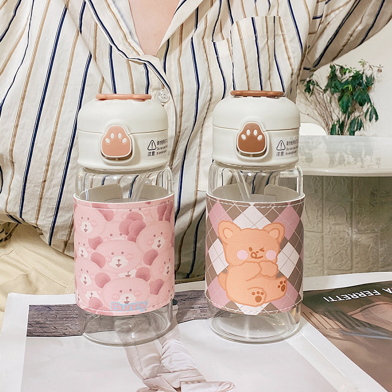 Portable Carrying Leather Case, Straw, Glass Cup